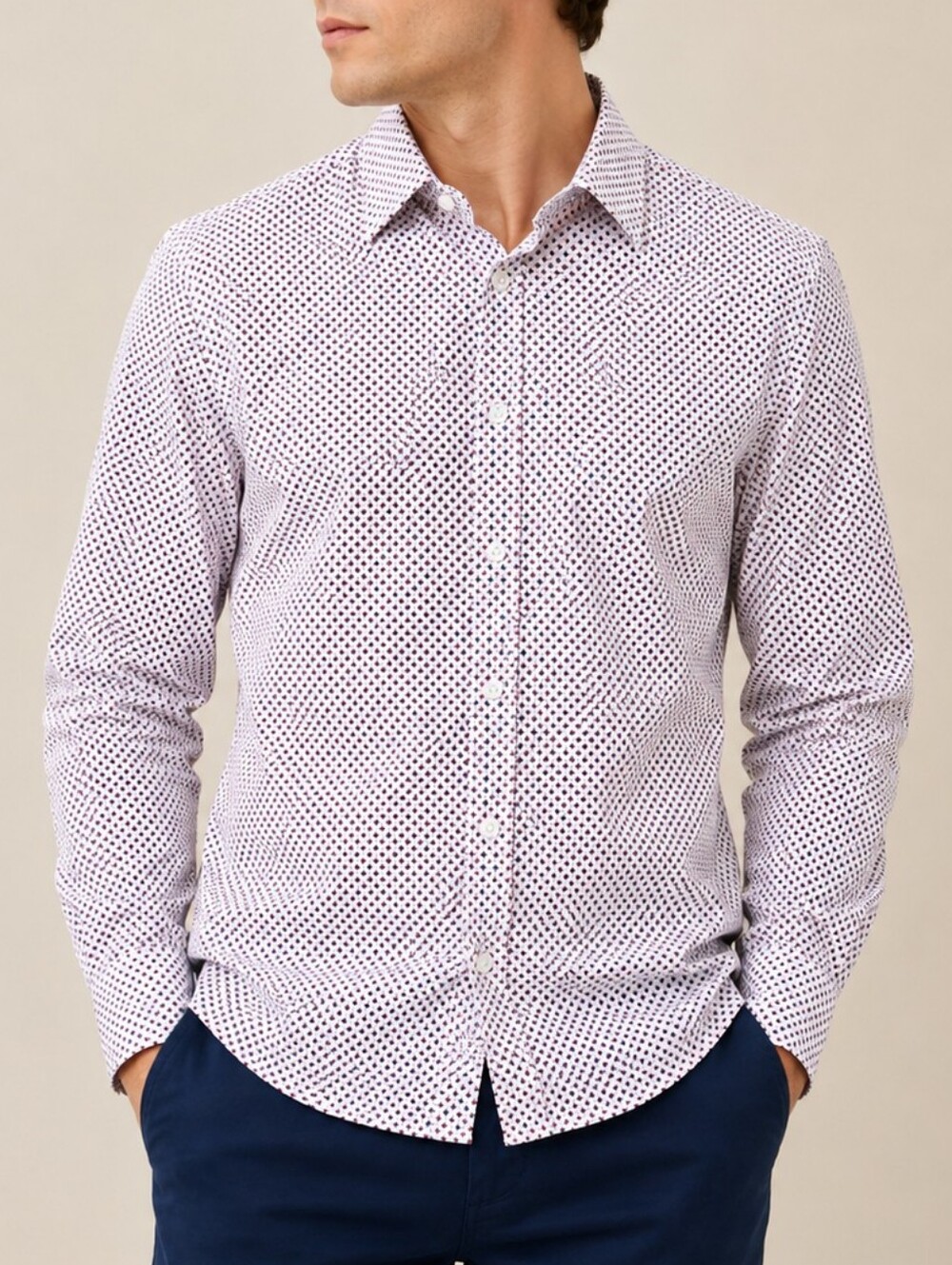 Buttercloth Dress Shirt White Red Blue Mens Medium Slim Fit Icy Cotton Geometric